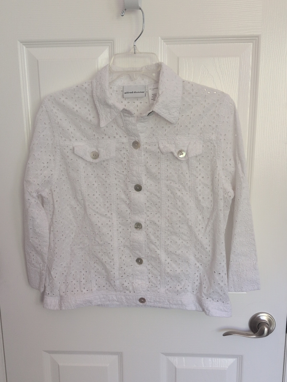 Alfred Dunner White Button Down Jacket With Eyelets - 12